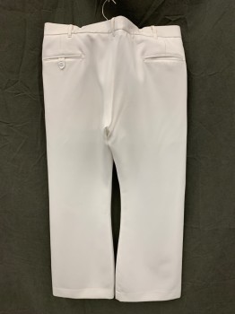 CREIGHTON AB, White, Polyester, Solid, Flat Front, Zip Fly, 4 Pockets, Belt Loops, *Black Smudge Near Waistband*,