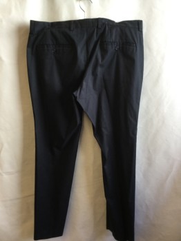 Mens, Slacks, H & M, Black, Cotton, Elastane, Solid, 38/34, 1.5" Waistband with Belt Hoops, Flat Front, Zip Front, 4 Pockets