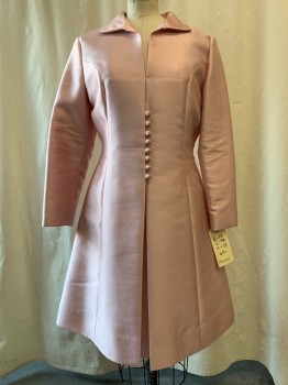 MAXIME, Lt Pink, Silk, Solid, V-neck, Collar Attached, Pleated Center Front with Button & Loop Detail, Flare Skirt,