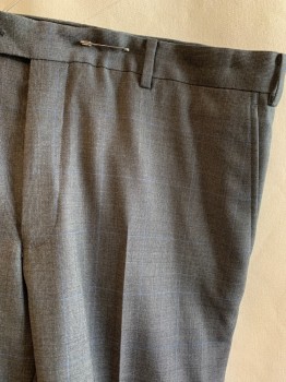 BLACK BROWN, Black, Gray, Blue, Wool, Plaid-  Windowpane, Flat Front, 4 Pockets, Zip Fly, Button Closure, Belt Loops *White Stains on Back Right Leg*