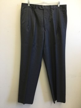 RALPH LAUREN, Dk Gray, White, Wool, Stripes - Pin, Pleated Front, 4 Pockets, Button Tab Closure, Zip Fly, Belt Loops