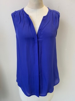Womens, Blouse, JOIE, Purple, Silk, Solid, B 34, XS, Button Front, Gathered Shoulders, SHOULDER BURN, Sleeveless,