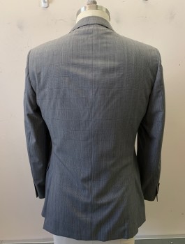Mens, Suit, 3 Pieces, DKNY, Gray, Red, Wool, Glen Plaid, 40R, 2 Button, Flap Pockets, Double Vent