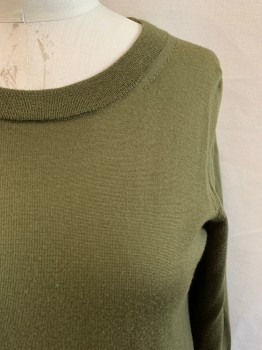 Womens, Pullover, BANANA REPUBLIC, Olive Green, Wool, Solid, M, Crew Neck, Long Sleeves, Rib Knit Collar& Cuffs 