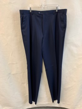 LUCELLI, Navy Blue, Polyester, Solid, Flat Front, Zip Fly, 1 Button Closure, 4 Pockets, Belt Loops