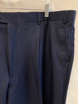 LUCELLI, Navy Blue, Polyester, Solid, Flat Front, Zip Fly, 1 Button Closure, 4 Pockets, Belt Loops