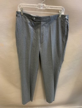 PAUL STUART, Blue-Gray, Wool, Cashmere, Solid, Heathered, Flat Front, No Belt Loops Side Waist Tabs