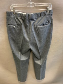 PAUL STUART, Blue-Gray, Wool, Cashmere, Solid, Heathered, Flat Front, No Belt Loops Side Waist Tabs