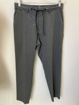 BOSS, Gray, Heathered, F.F, Elastic Waist Band With Drawstring, Zip Front, Belt Loops, 4 Pckts,