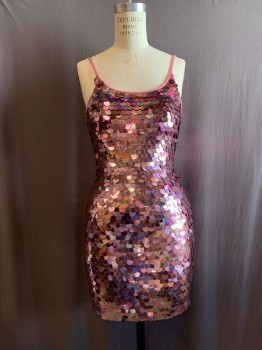 Womens, Cocktail Dress, RAMPAGE, Pink, Polyester, Sequins, B36, M, W31, Spaghetti Straps, Paillettes, Spaghetti Straps, Scoop Neck, Mini,  Multiples