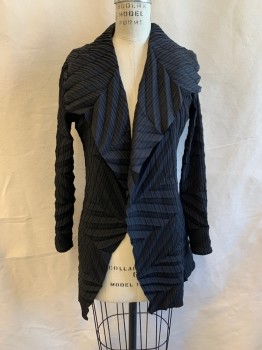 Womens, Sweater, BABATON, Black, Polyester, B: 35, Sheer, Pleated, Neck Tie Attached, Button Front, Long Sleeves