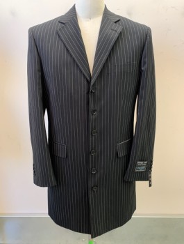 Mens, Suit, Jacket, FERRECCI, Black, White, Polyester, Viscose, Stripes - Pin, 40R, Long, 6 Button, 3 pocket, No Vent