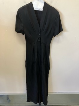 KAREN ALEXANDER, Black, Rayon, Stripes - Vertical , Stripes - Shadow, V-N, S/S, Shoulder Pads, B.F., Zip Front, High Waist Line, Dbl Pleated Pants