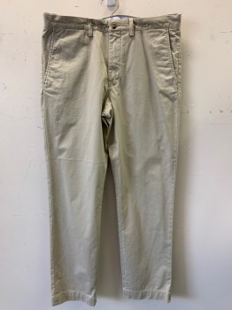 Mens, Casual Pants, RALPH LAUREN, Khaki Brown, Cotton, Solid, 34/31, F.F, Side Pockets, Zip Front, Belt Loops