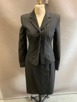 Womens, Suit, Jacket, ANNE KLEIN, Black, White, Polyester, Viscose, Stripes - Pin, 2p, Notched Lapel, Single Breasted, 6 Button, 3 Pocket