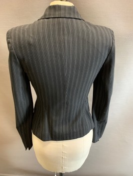 Womens, Suit, Jacket, ANNE KLEIN, Black, White, Polyester, Viscose, Stripes - Pin, 2p, Notched Lapel, Single Breasted, 6 Button, 3 Pocket
