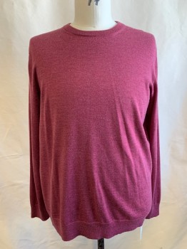 Mens, Pullover Sweater, BANANA REPUBLIC, Raspberry Pink, Wool, Solid, M, L/S, Crew Neck