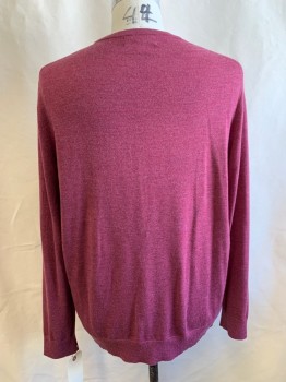 Mens, Pullover Sweater, BANANA REPUBLIC, Raspberry Pink, Wool, Solid, M, L/S, Crew Neck