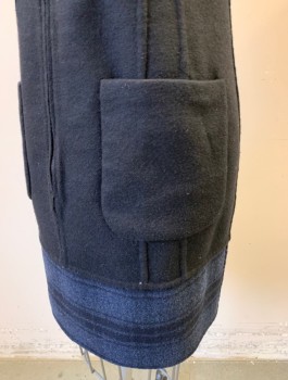 Womens, Dress, Sleeveless, AKRIS, Navy Blue, Black, Wool, Plaid, Solid, Sz.4, **Reversible** One Side is Navy/Black Plaid, Opposite is Solid Black, Round Neck, Center Front Zipper, 2 Hip Pockets, Vertical Shaping Seams Throughout, Hem Above Knee, High End **Barcode in Zip Pocket on Plaid Side