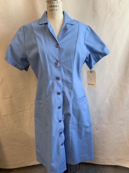 Womens, Waitress/Maid, RED KAP, Dusty Blue, Poly/Cotton, Solid, S, Button Front, Collar Attached, Short Sleeves, 2 Pockets,