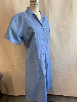 Womens, Waitress/Maid, RED KAP, Dusty Blue, Poly/Cotton, Solid, S, Button Front, Collar Attached, Short Sleeves, 2 Pockets,