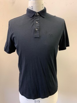 MICHAEL KORS, Black, Cotton, Solid, S/S, 3 Buttons, Collar Attached
