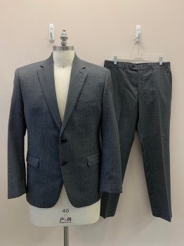 RALPH LAUREN, Gray, Charcoal Gray, Wool, Polyester, 2 Color Weave, 2 Buttons Single Breasted, Notched Lapel, 3 Pockets