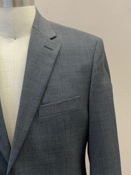 RALPH LAUREN, Gray, Charcoal Gray, Wool, Polyester, 2 Color Weave, 2 Buttons Single Breasted, Notched Lapel, 3 Pockets