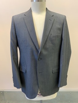Mens, Sportcoat/Blazer, VIYELLA, Gray, White, Wool, Silk, Oxford Weave, Stripes, 42R, Single Breasted, 2 Buttons, 3 Pockets, Notched Lapel, Single Vent