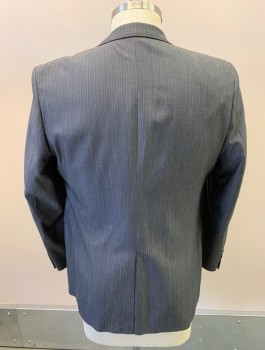 Mens, Sportcoat/Blazer, VIYELLA, Gray, White, Wool, Silk, Oxford Weave, Stripes, 42R, Single Breasted, 2 Buttons, 3 Pockets, Notched Lapel, Single Vent