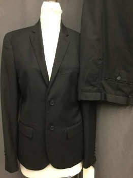 Mens, Suit, Pants, H&M, Black, Polyester, Solid, 31, 30, Flat Front, 4 Pockets,