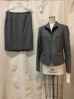 Womens, Suit, Jacket, CALVIN KLEIN, Heather Gray, Synthetic, 4, Heather Gray, Open Collar Attached, 2 Faux Pockets, Black Ribbon Trim