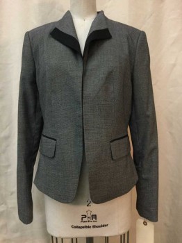 Womens, Suit, Jacket, CALVIN KLEIN, Heather Gray, Synthetic, 4, Heather Gray, Open Collar Attached, 2 Faux Pockets, Black Ribbon Trim