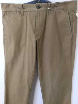 Mens, Casual Pants, GA,P, Caramel Brown, Cotton, Solid, 30, 30, Flat Front, Zip Front, Belt Loops, 5 Pockets, Low Rise, Tapered