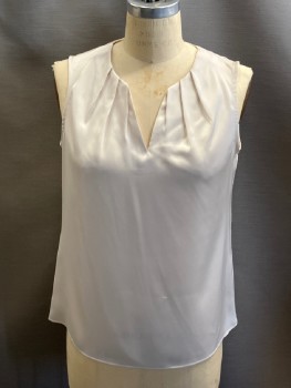 BANANA REPUBLIC, Cream, Polyester, Solid, Satin Crepe, Pullover, Rounded VN W/Pleats at Neck, CB Pleats, Slvls