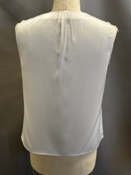 Womens, Top, BANANA REPUBLIC, Cream, Polyester, Solid, S, Satin Crepe, Pullover, Rounded VN W/Pleats at Neck, CB Pleats, Slvls