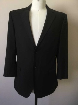 Mens, Suit, Jacket, BCBG, Black, Wool, Solid, 42R, Single Breasted, Collar Attached, Notched Lapel, 3 Pockets, 2 Buttons