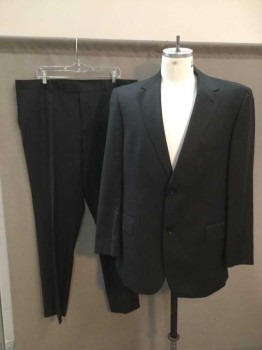 Mens, Suit, Jacket, BOSS, Charcoal Gray, Viscose, Polyester, Heathered, 46R, 2 Button Single Breasted, 2 Pockets with Flaps, 1 Welt Pocket
