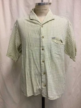 Mens, Casual Shirt, GUESS JEANS, Lt Yellow, Green, Cotton, Stripes, L, Lt Yellow, Green Broken Stripes, Button Front, Short Sleeves,