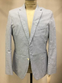 Mens, Sportcoat/Blazer, BROOKS BROTHERS, Powder Blue, Poly/Cotton, Solid, 40R, Single Breasted, 2 Buttons,  Hand Picked Collar/Lapel,