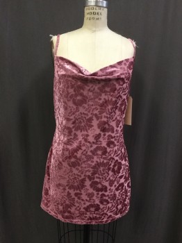 Womens, Cocktail Dress, URBAN OUTFITTERS, Rose Pink, Polyester, Floral, 26, 36, Adjustable Straps, Back Zipper, Draped Square Neck, Mini