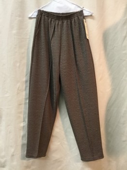 Womens, Pants, NO LABEL, Taupe, Polyester, Solid, M, Taupe, Textured, Elastic Waist