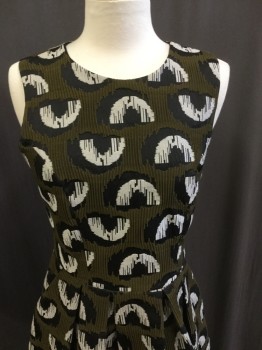 HUNTER BELL, Black, Cream, Olive Green, Polyester, Cotton, Abstract , Sleeveless Scoop Neck, Pleated Front