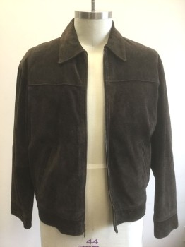 Mens, Leather Jacket, DICKIES, Dk Brown, Suede, Solid, 2XL, Zip Front, Collar Attached, 2 Welt Pockets, Dark Brown Nylon Lining **Dickies Logo is on Cuff Buttons