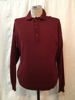 Mens, Pullover Sweater, ITALTEMPO, Maroon Red, Wool, Acrylic, Solid, M, Maroon, Polo Style