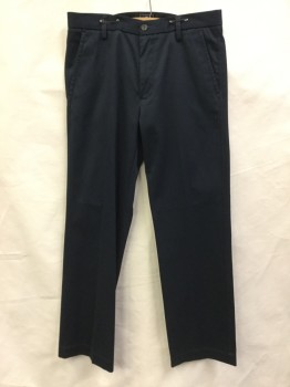 DOCKERS, Navy Blue, Cotton, Solid, Navy, Flat Front, Zip Front, 4 Pockets