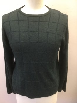 ALFANI, Forest Green, Wool, Rayon, Solid, Grid , Self Grid Texture Knit, Long Sleeves, Crew Neck
