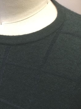 Mens, Pullover Sweater, ALFANI, Forest Green, Wool, Rayon, Solid, Grid , L, Self Grid Texture Knit, Long Sleeves, Crew Neck
