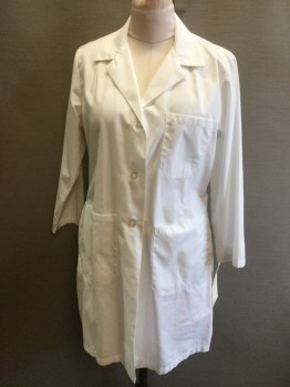 SCRUB DEPOT, White, Poly/Cotton, Solid, 4 Buttons, 3 Pockets, Notched Lapel, Mens