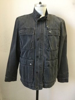 Mens, Casual Jacket, CONVERSE, Gray, Cotton, Solid, M/L, Faded Gray, Zip/Snap Front, Collar Attached, 4 Flap Pockets, Collar Attached, Collar Snap Tab Closure, Reinforced Elbow Patches